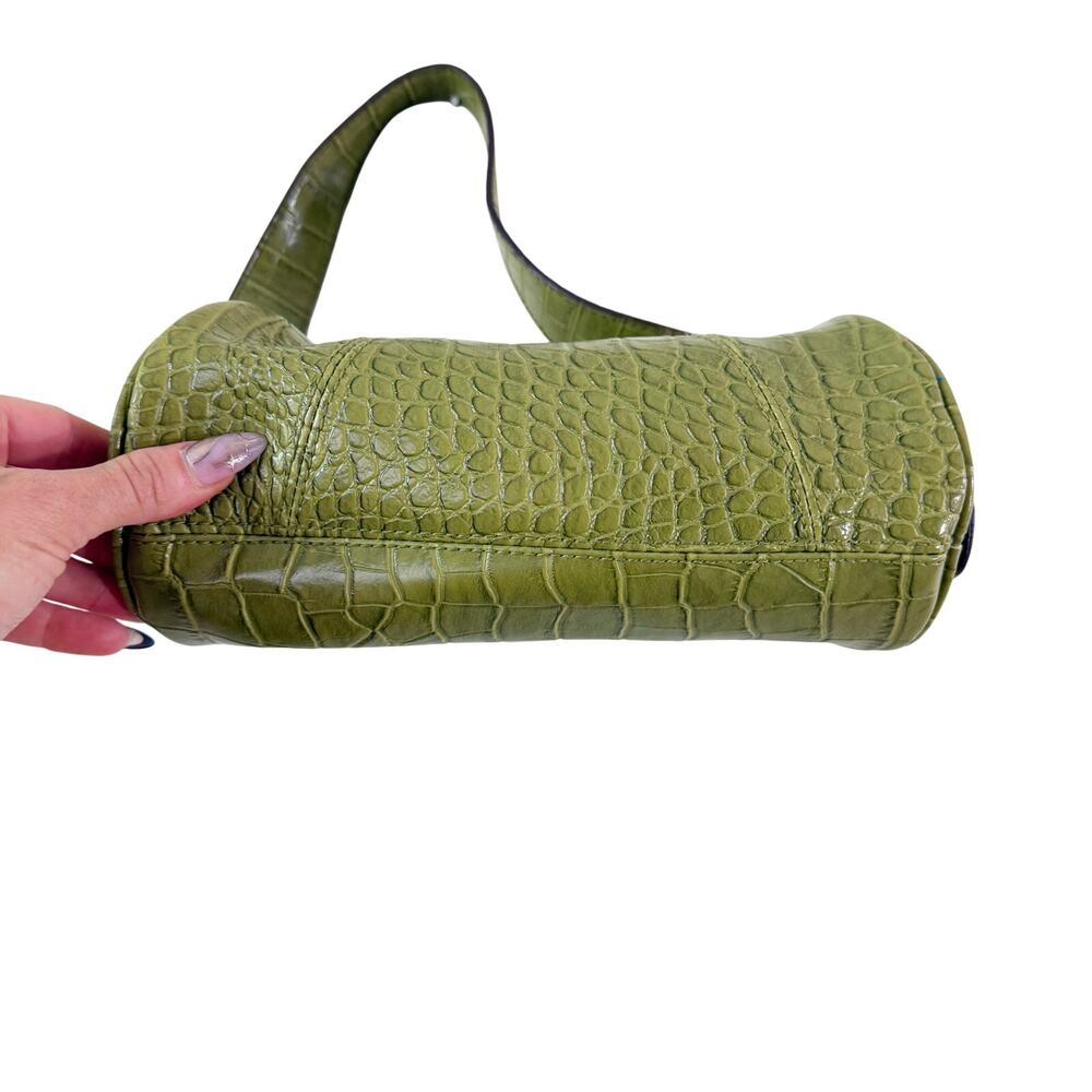 Vintage Y2K Chateau Olive Green Faux Leather Mini Barrel Bag Zip Top EUC - Picture 3 of 9
